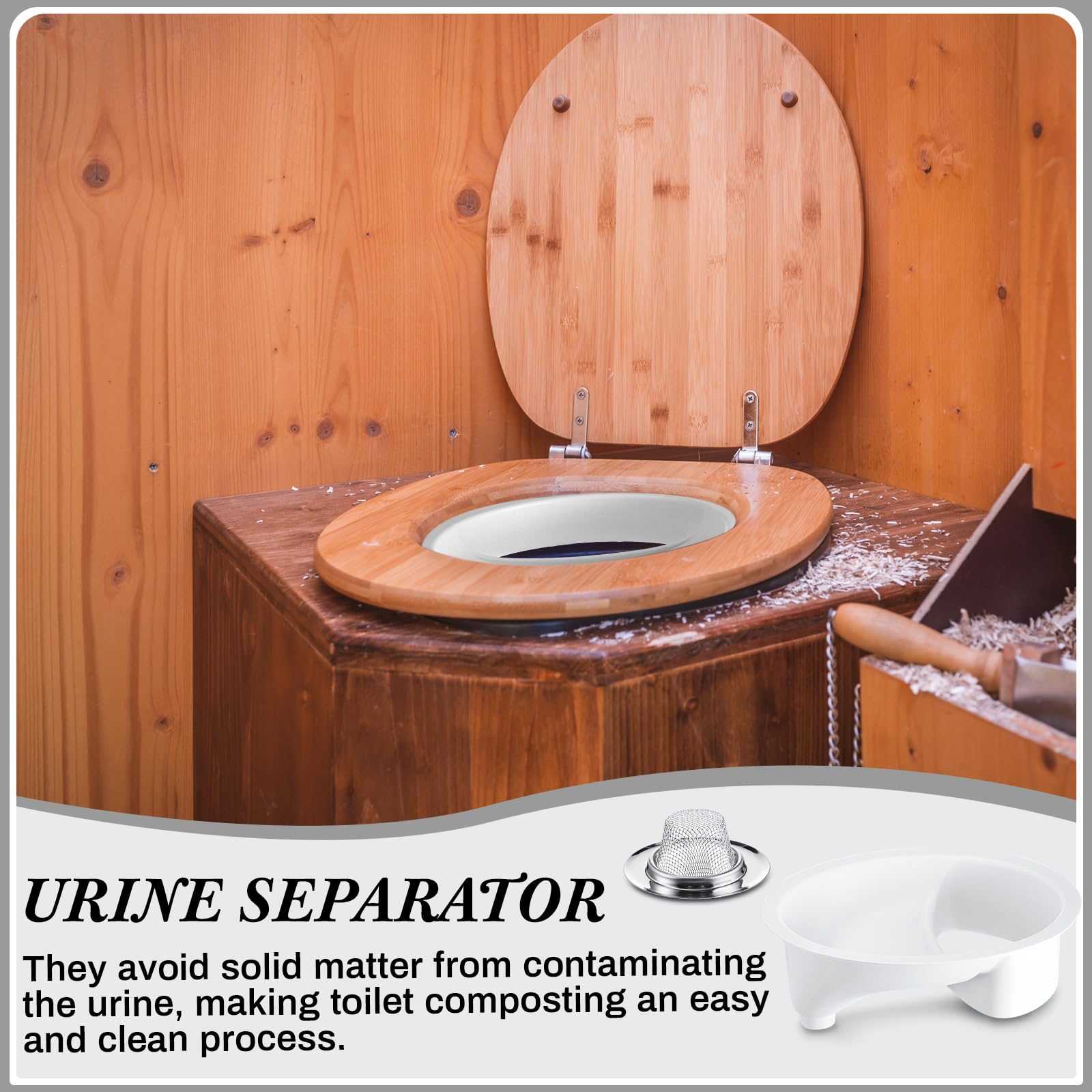 Frienda urine diverter installation-ring detail shows simple toilet-hole setup.