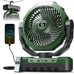 FRIZCOL 3-in-1 camping fan battery life for extended outdoor use.