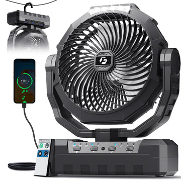 FRIZCOL 3-in-1 camping fan battery shows long-lasting power for outdoor use