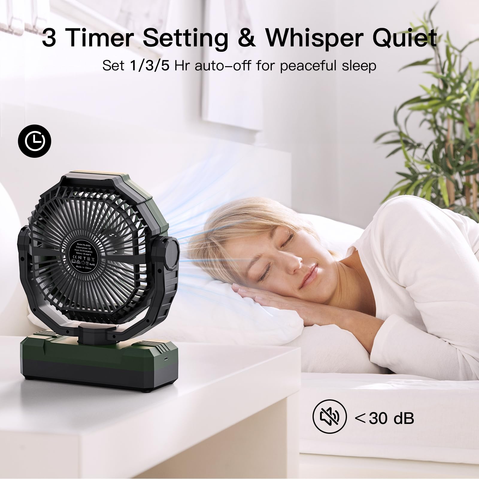 FRIZCOL 3-in-1 camping fan built-in light for nighttime visibility.
