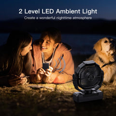FRIZCOL 3-in-1 camping fan light demonstrates dual LED lighting for night visibility