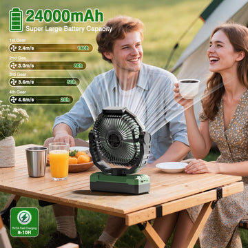 FRIZCOL 3-in-1 camping fan adjustable head for precise breeze direction.
