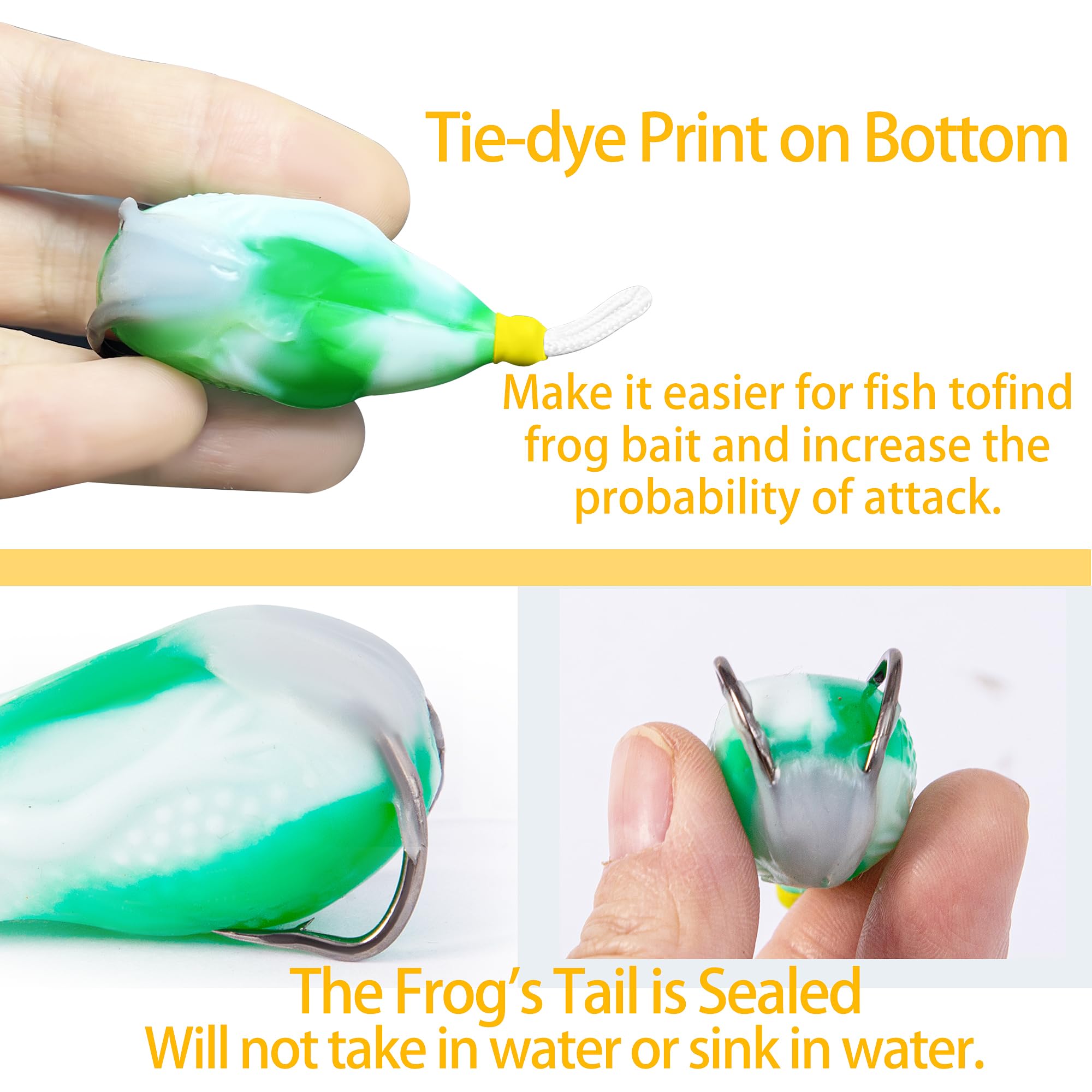 Frog lure showing tie-dye belly colors