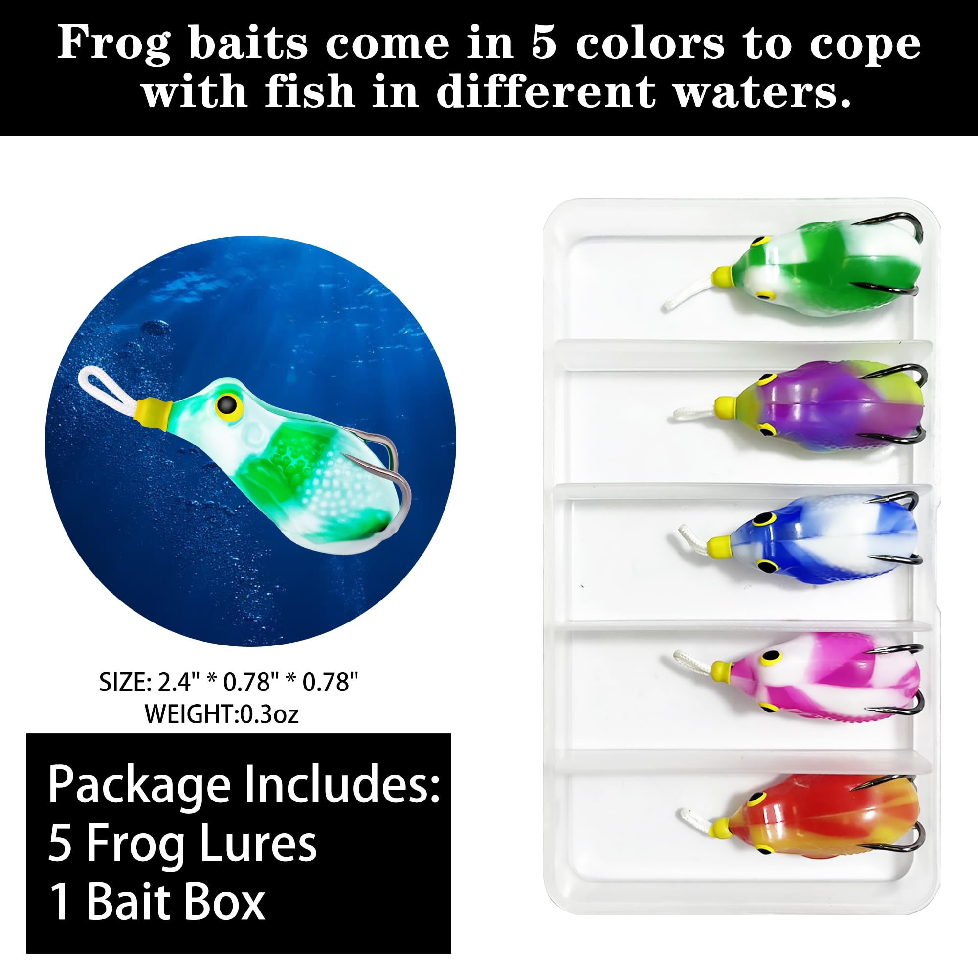 5-piece freshwater frog lures for bass, pike, trout