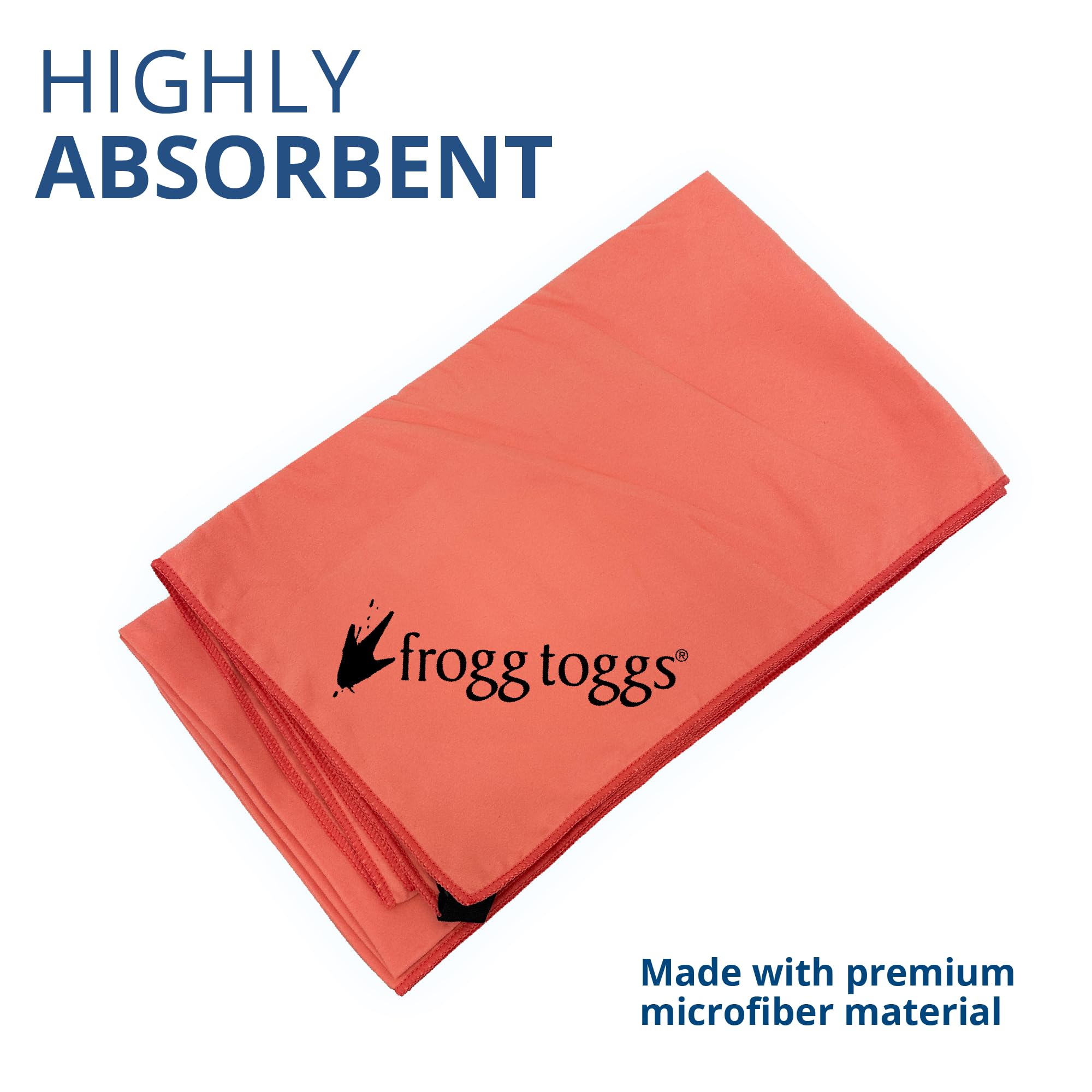 Frogg Toggs towel folded neatly for travel highlights compact packing and quick use.