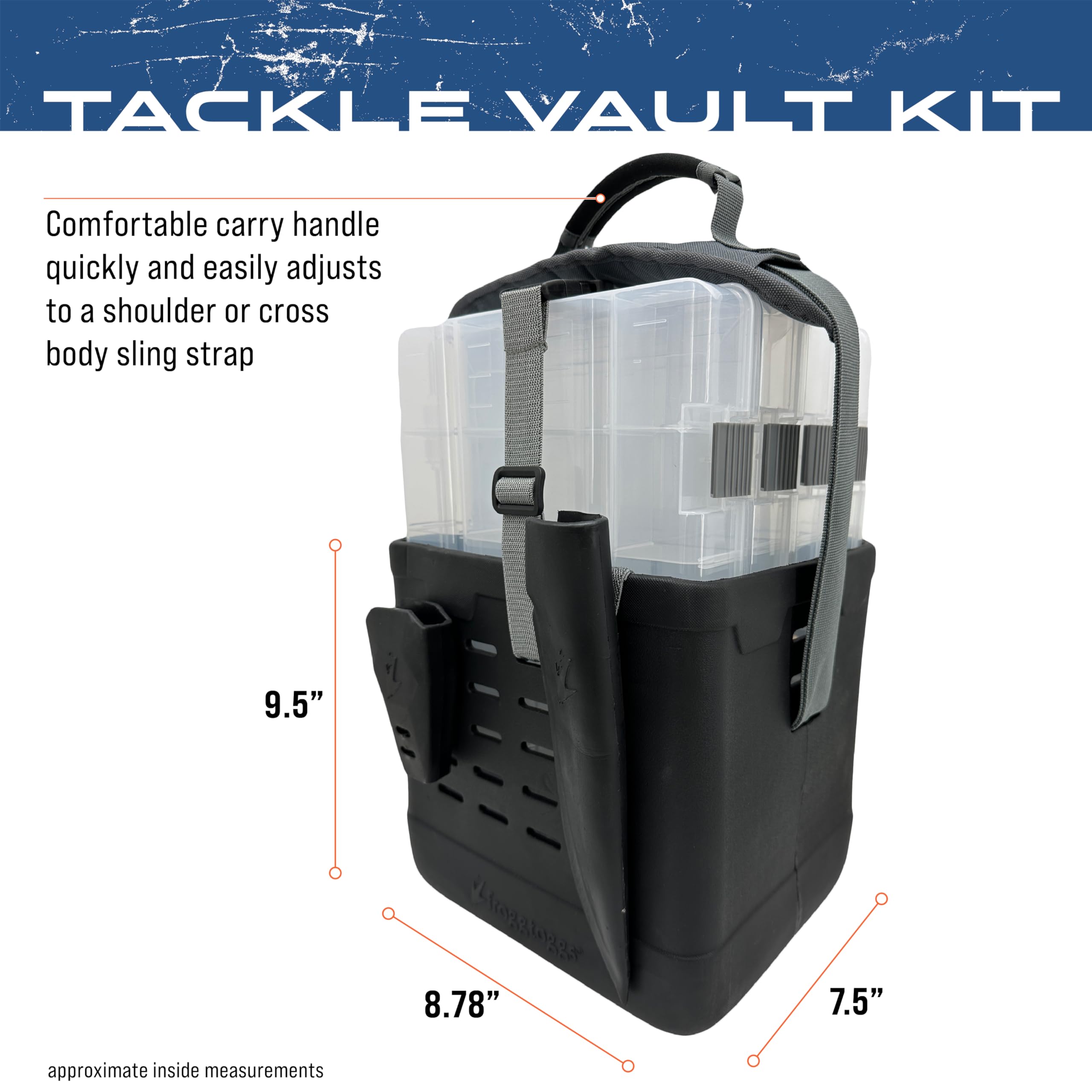 FROGG TOGGS EVA Tackle Vault Tote close-up of MOLLE slots for accessories.