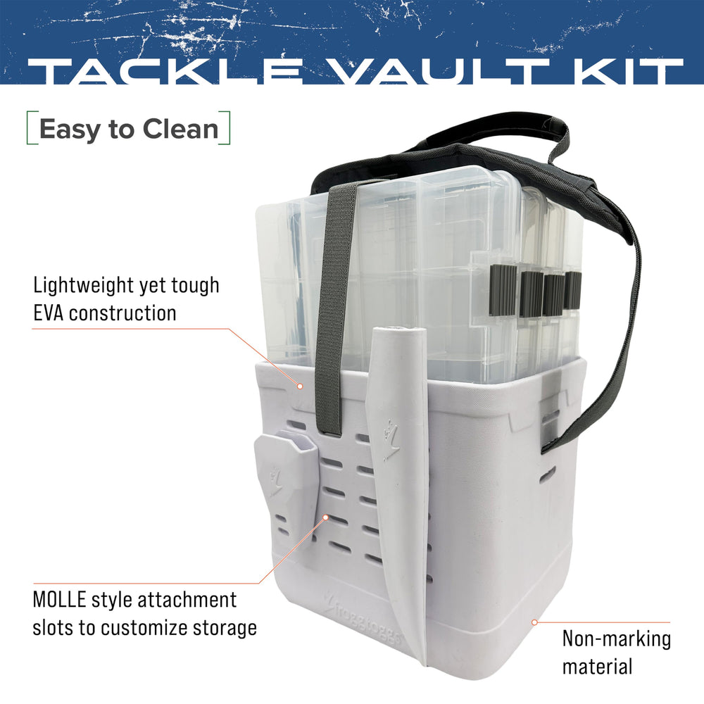 FROGG TOGGS EVA Tackle Vault Tote in use on a boat, ready for trays