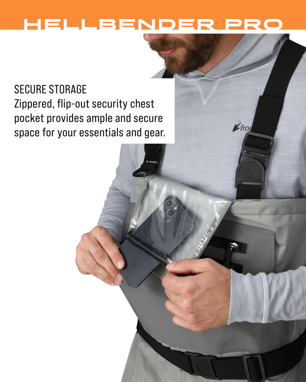 Hellbender Pro fly patch pocket keeps tools ready at riverbank.
