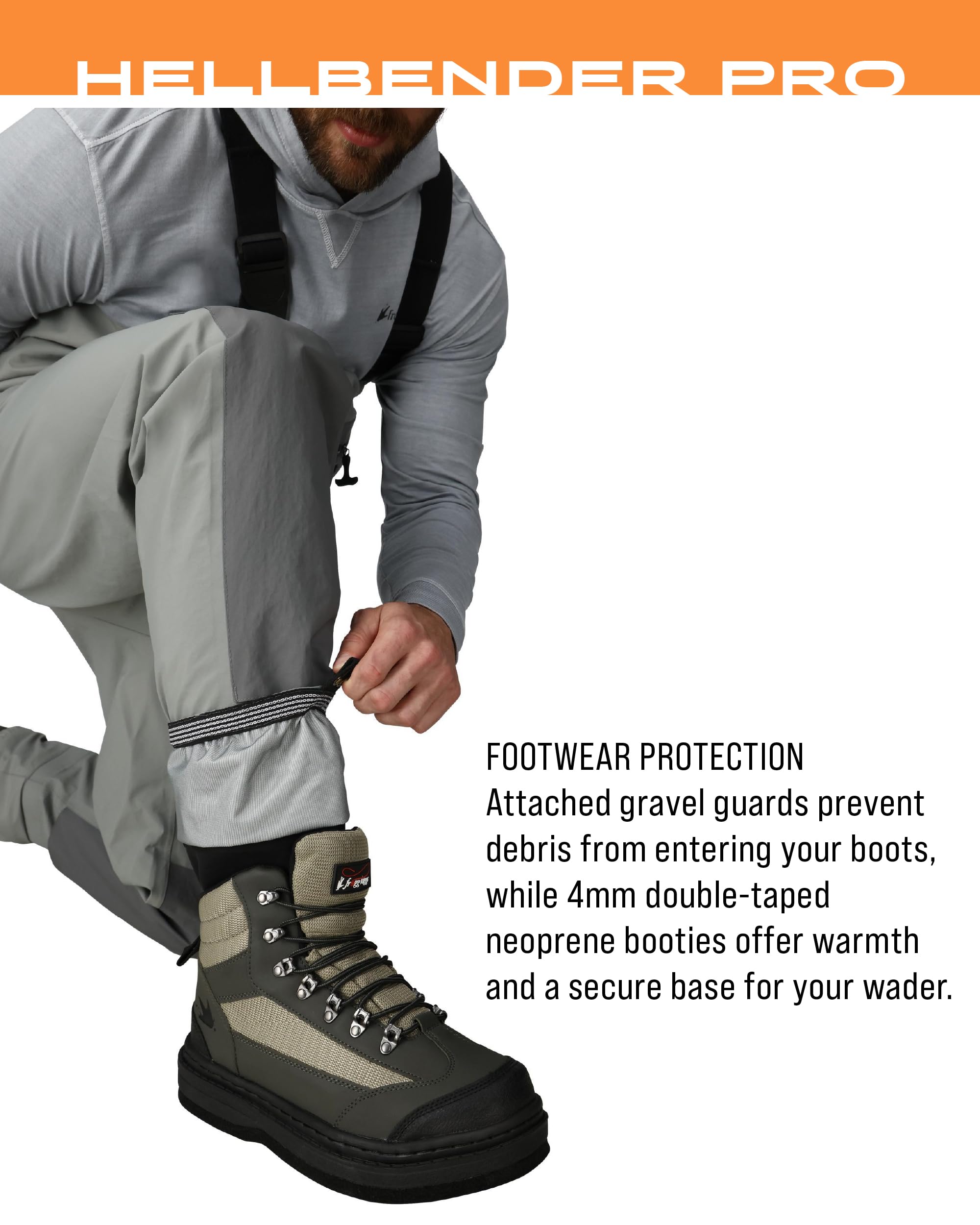 FROGG TOGGS Hellbender Pro gravel guards and rugged boot for durability.