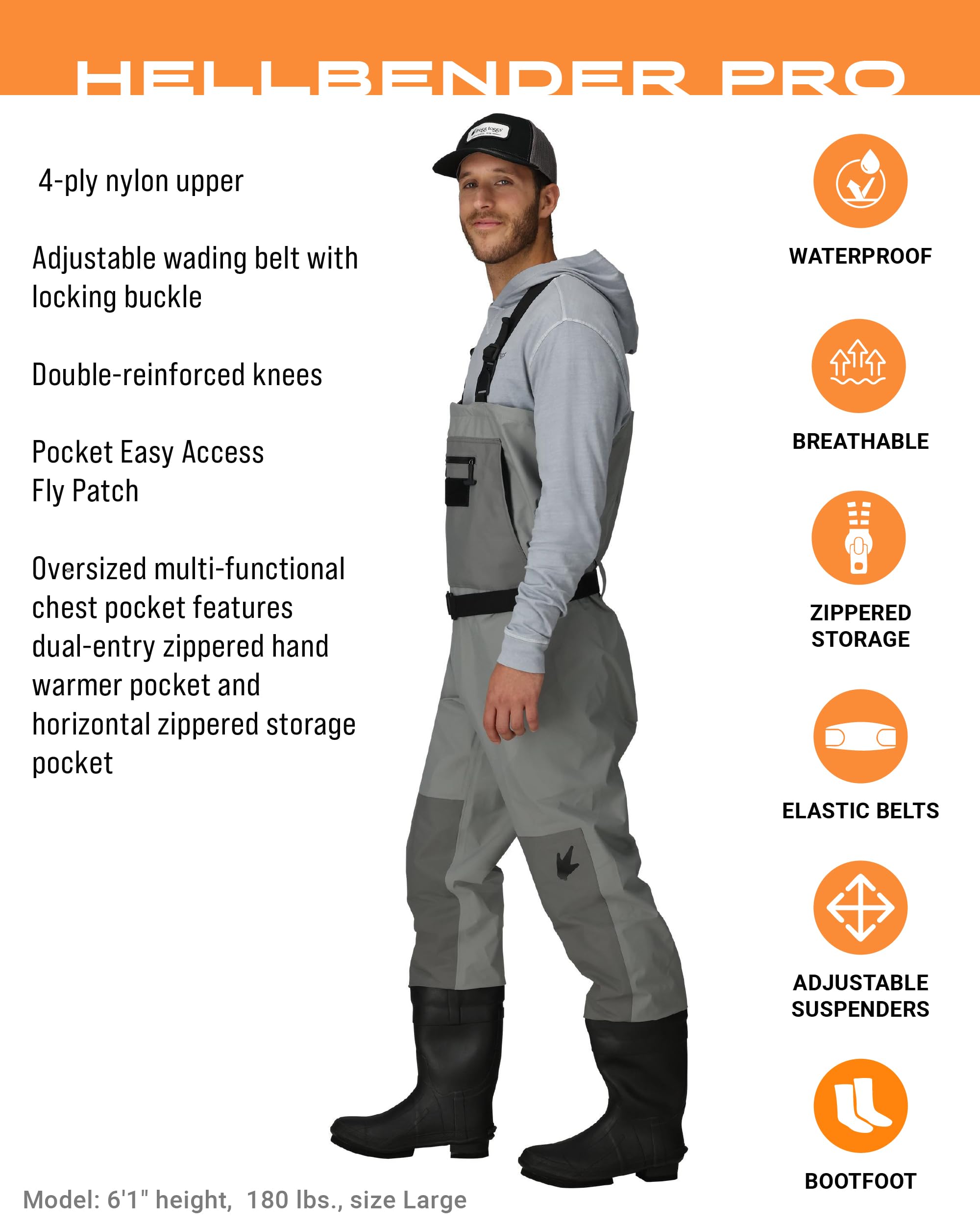 Hellbender Pro knee detail highlighting durable reinforcement for tough riverbeds.
