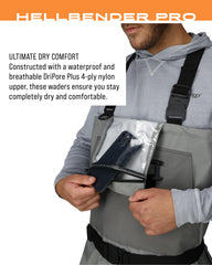Frogg Toggs Hellbender Pro knee reinforcement enhances durability during kneeling.