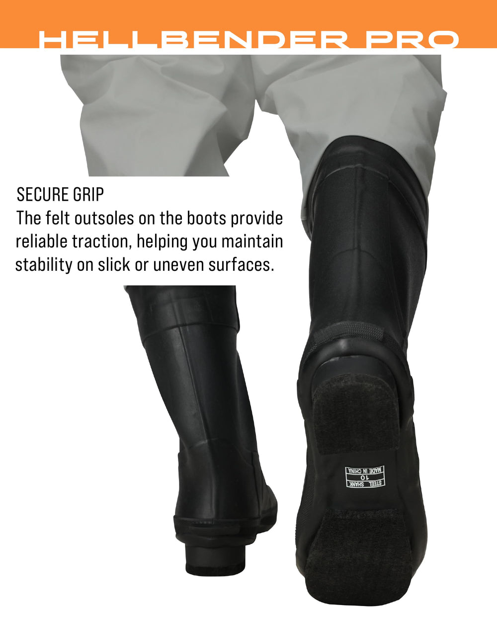 Sole options visual: felt vs cleated grip for varied riverbed conditions.