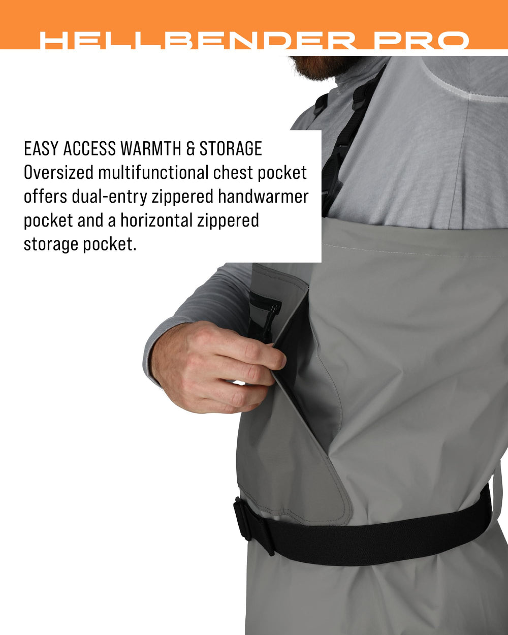Hellbender Pro TRU ZIP pocket provides secure storage.