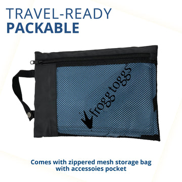 Frogg Toggs mesh storage bag with zipper and accessories pocket for organization.