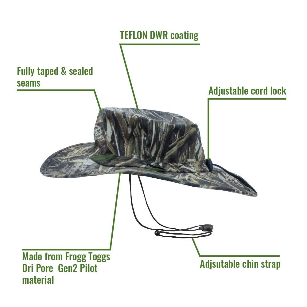Close-up of adjustable cord locks on the hatband and chin strap of the Frogg Toggs Pilot II boonie hat