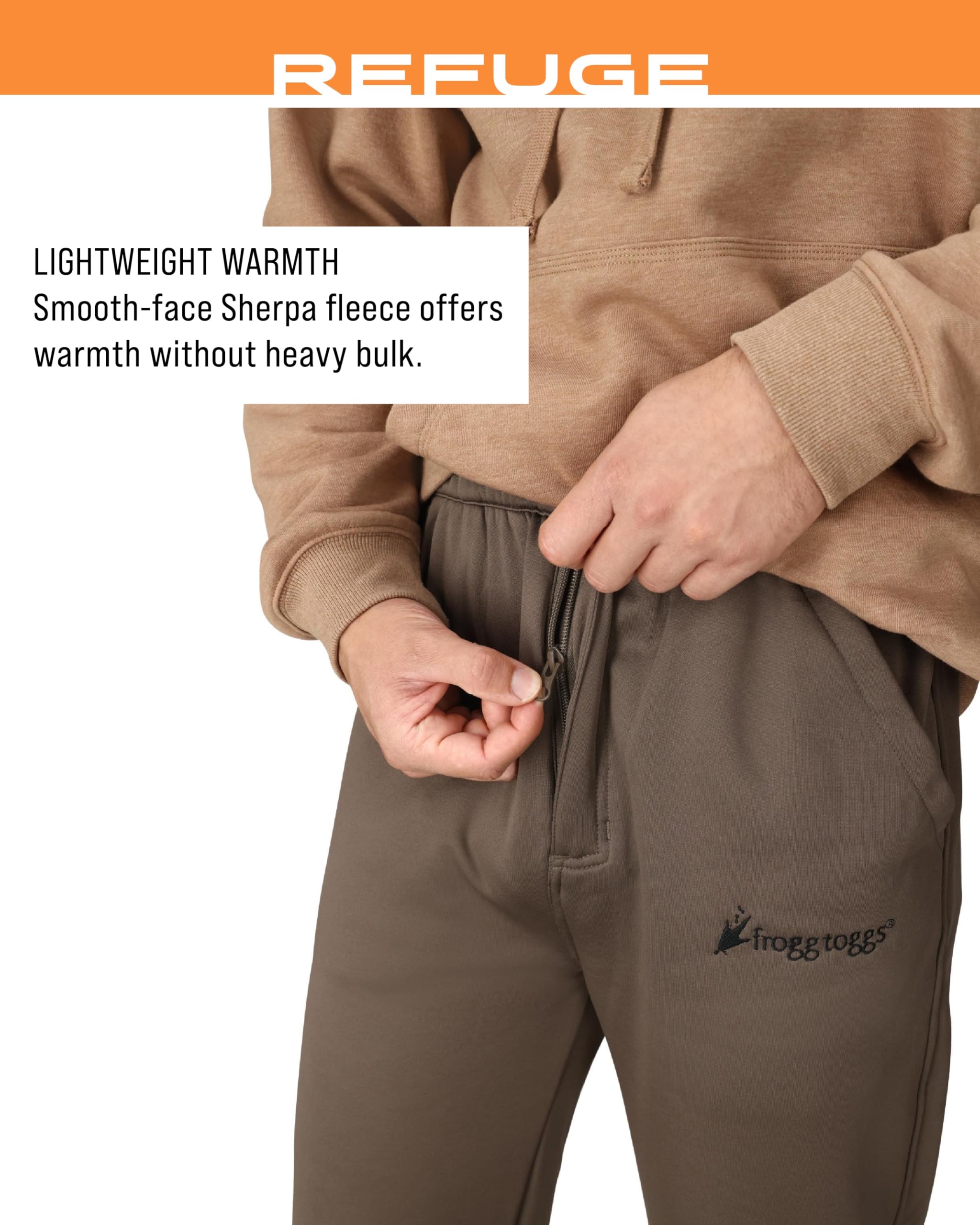 FROGG TOGGS Refuge sherpa fleece detail showcasing warm, light insulation.