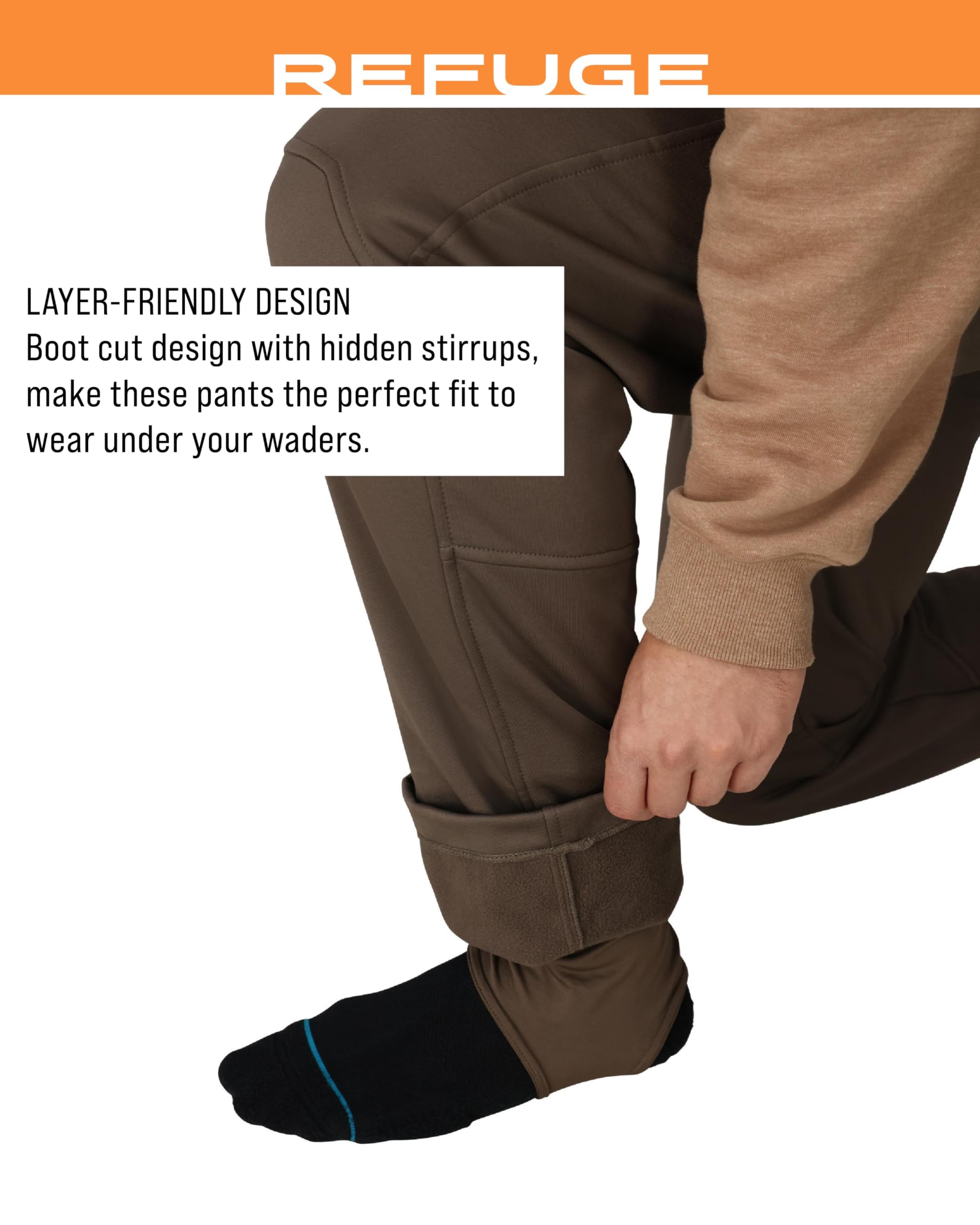 FROGG TOGGS Refuge wader pant pocket close-up with three pockets and zip fly.