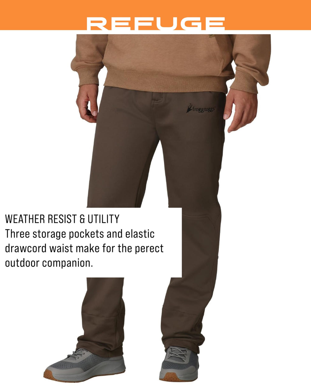 FROGG TOGGS Refuge wader pant stirrups and DWR close-up for secure fit.