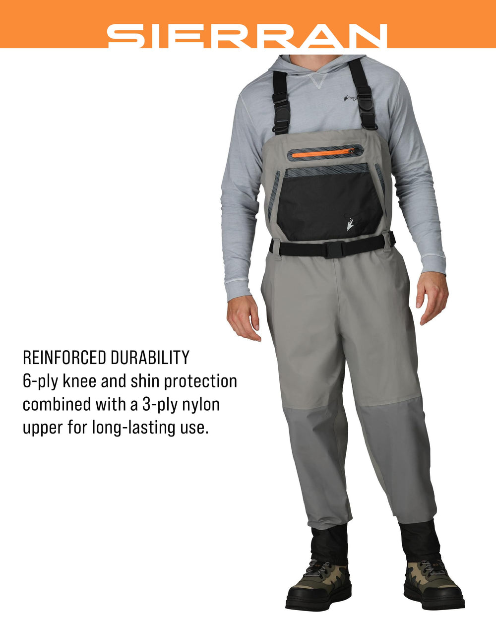 Frogg Toggs Sierran X-back suspenders provide secure adjustable support for all-day wear.