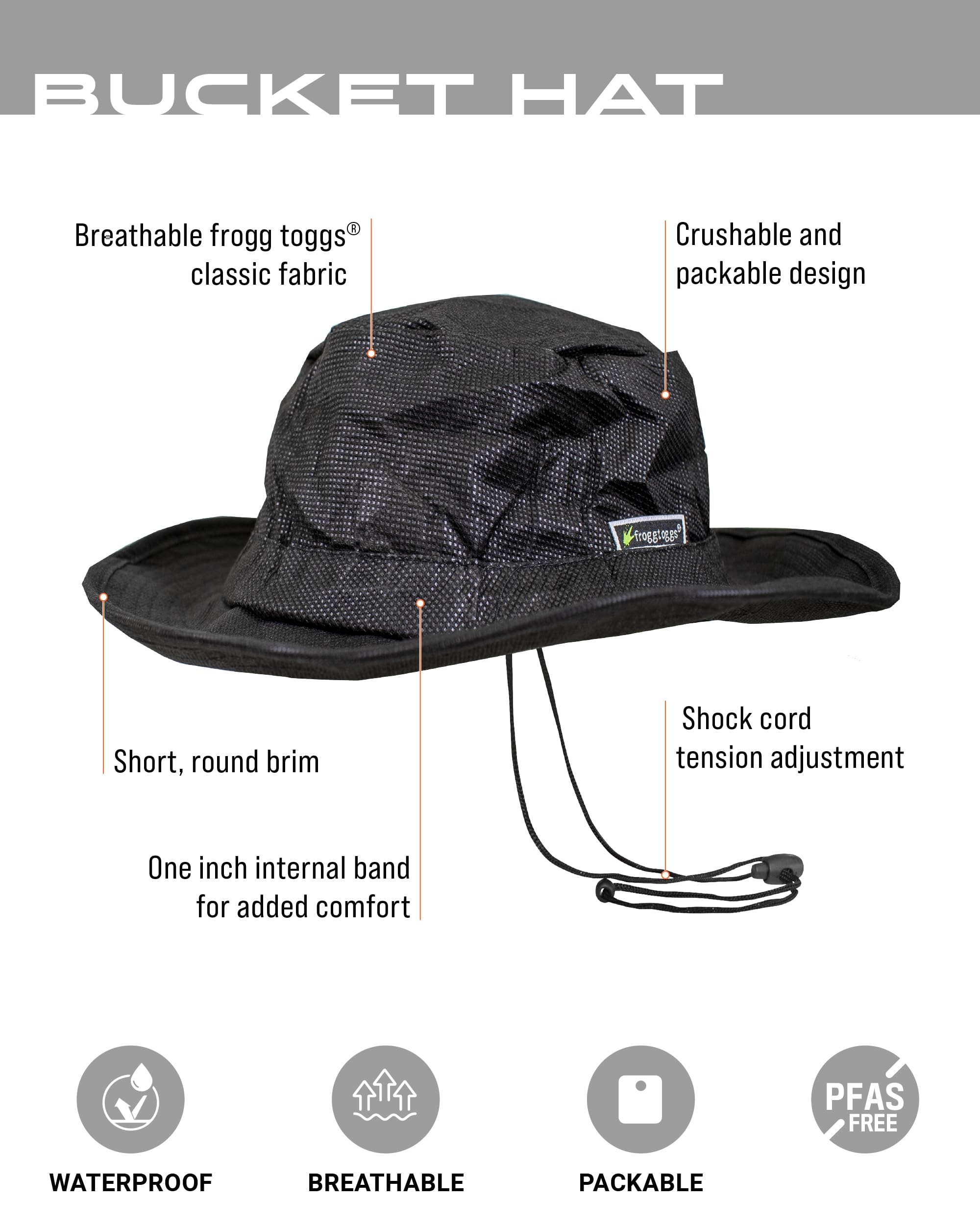 FROGG TOGGS bucket hat packable crushable design fits in a pocket for easy travel