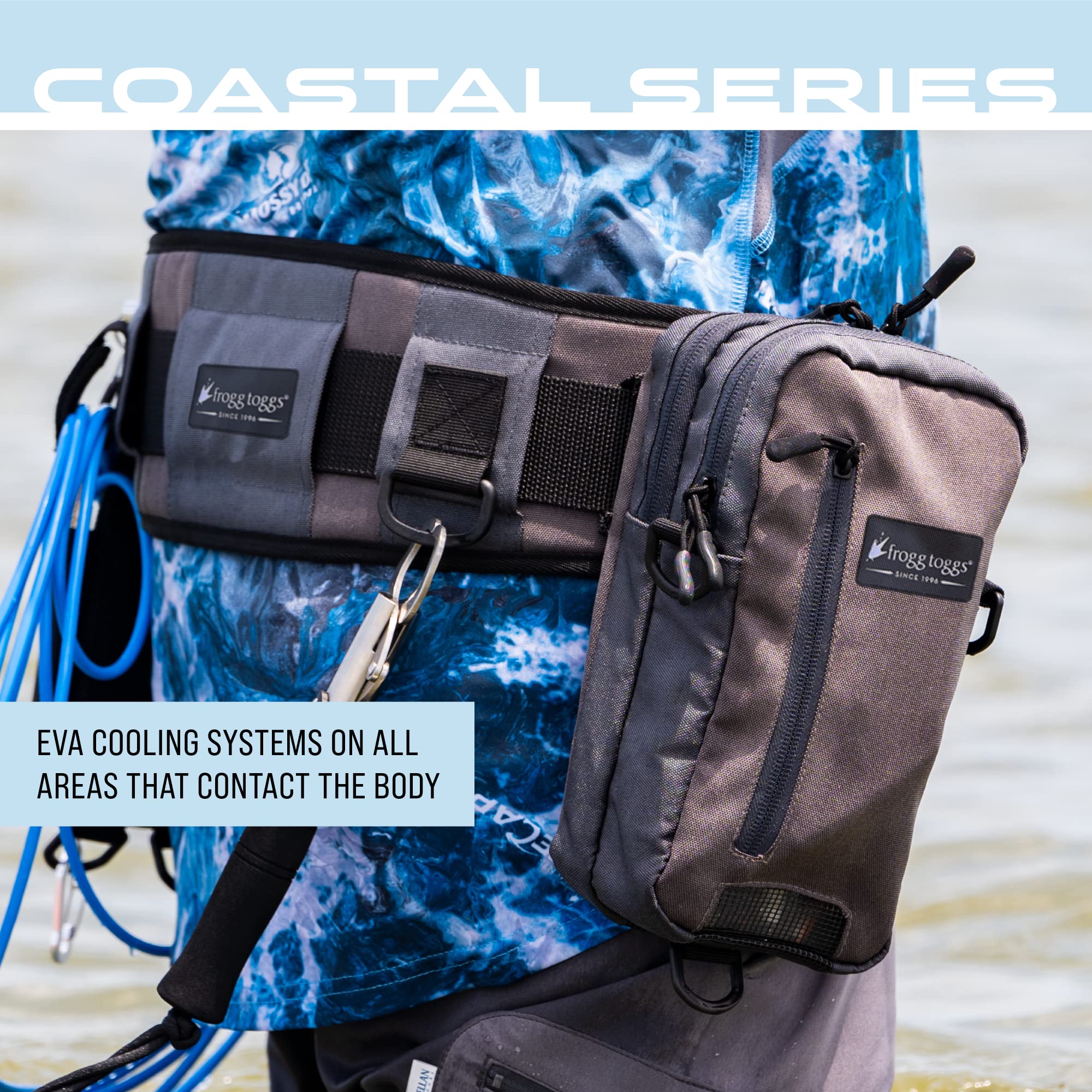 FROGG TOGGS Pursuit Wading Belt with lure box for tidy lure storage.