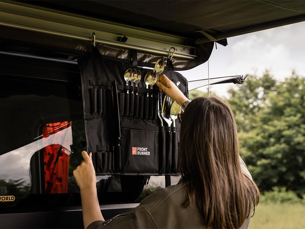 Front Runner Four-person utensil kit neatly stored in a tool-roll