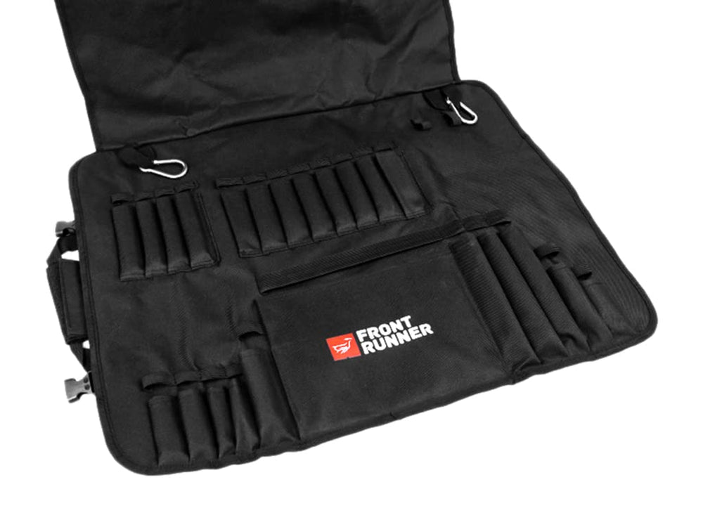 Front Runner Camp Kitchen Utensil Bag open roll showcasing four-person tools at a glance