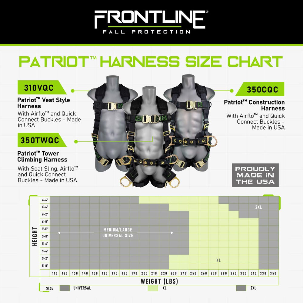Frontline Patriot high-strength webbing with green stitching aids inspection and visibility.