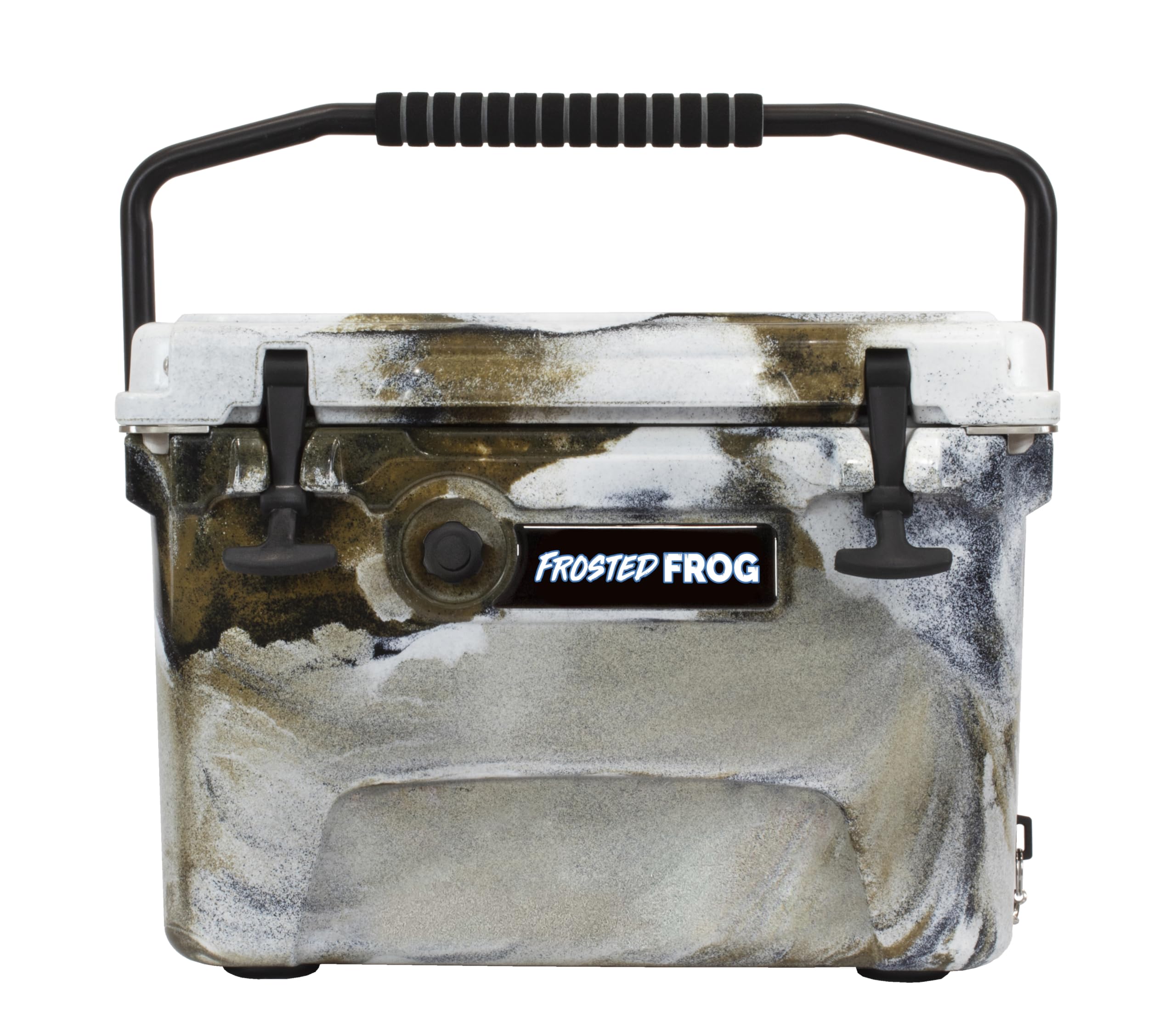 Frosted Frog desert camo 20-quart ice chest for rugged outdoor cooling.