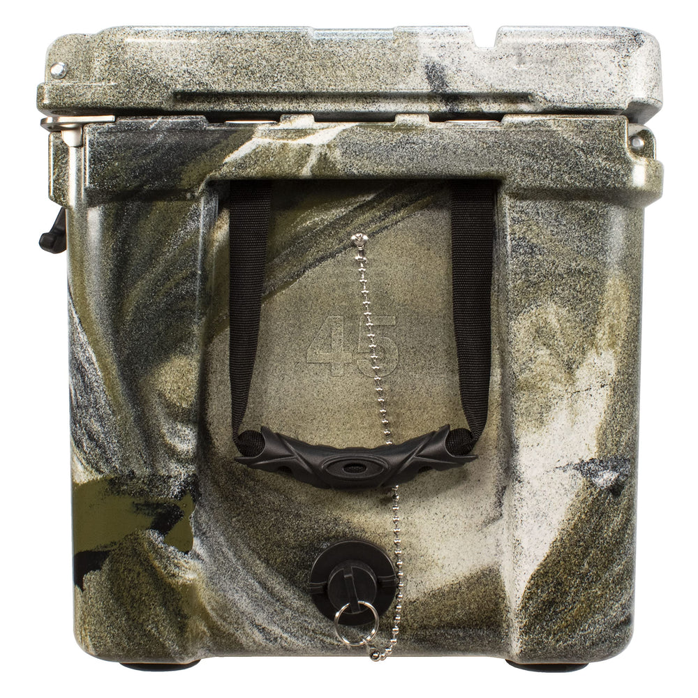 Frosted Frog Desert Camo ice chest open lid, easy access with freezer-style gasket