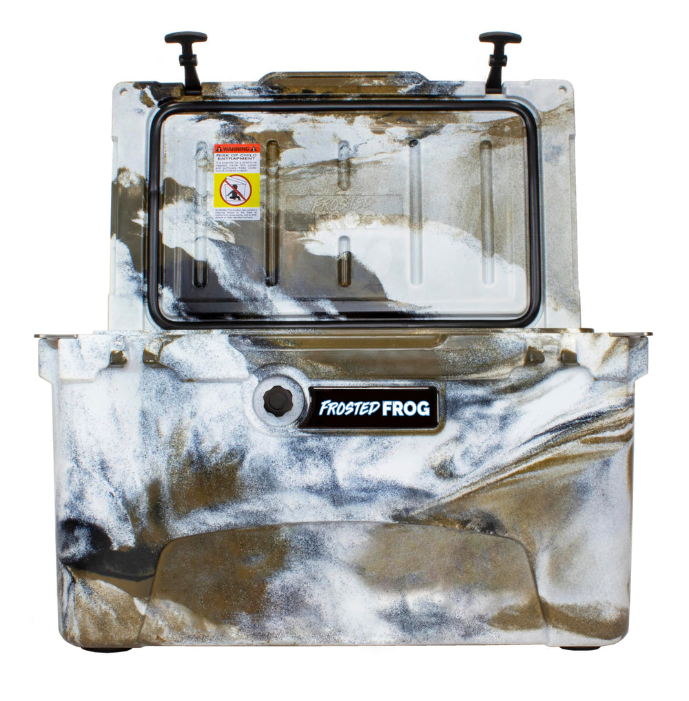 Frosted Frog Desert Camo ice chest side panel, rugged construction for harsh environments