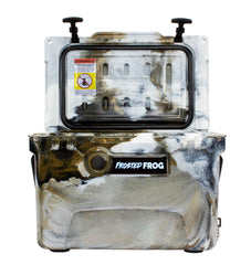 Frosted Frog ice chest with heavy-duty steel handle for easy transport.