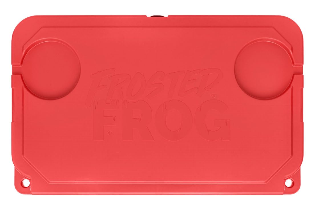 Frosted Frog Hyper-Light cooler lid with latches and UV protection on outdoor boat.