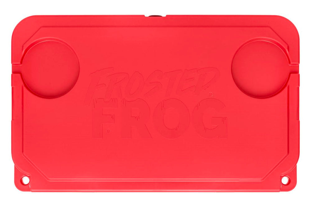 Frosted Frog Hyper-Light cooler lid with latches and UV protection on outdoor boat.