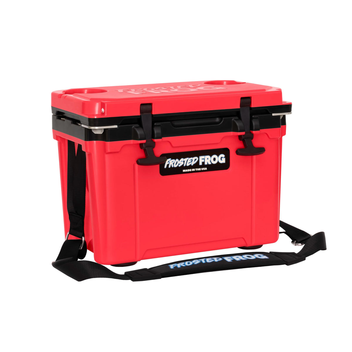 Frosted Frog Hyper-Light 14QT cooler side view for easy transport.