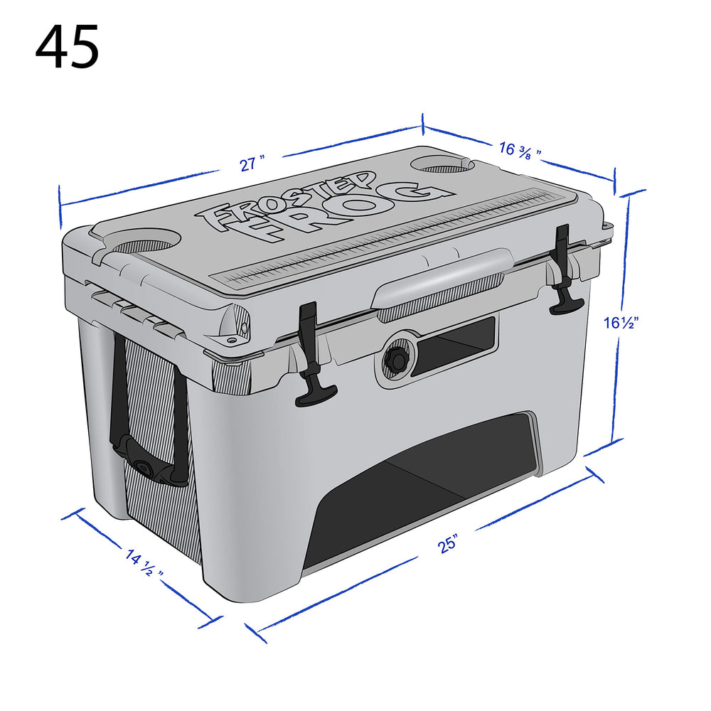 Frosted Frog molded tie-down slots keep gear secure on transport.