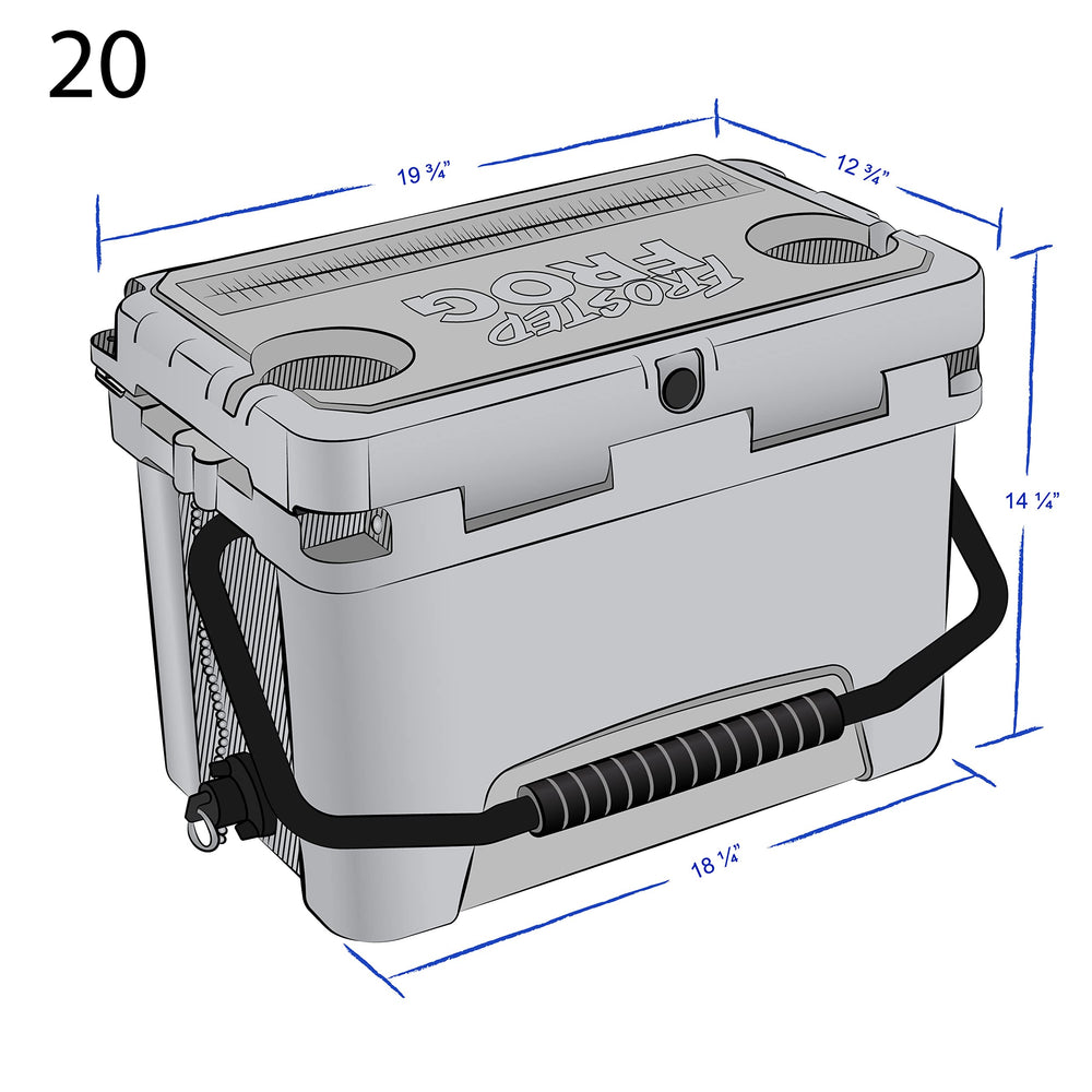 Recessed no-leak drain plug on Frosted Frog cooler for quick draining.