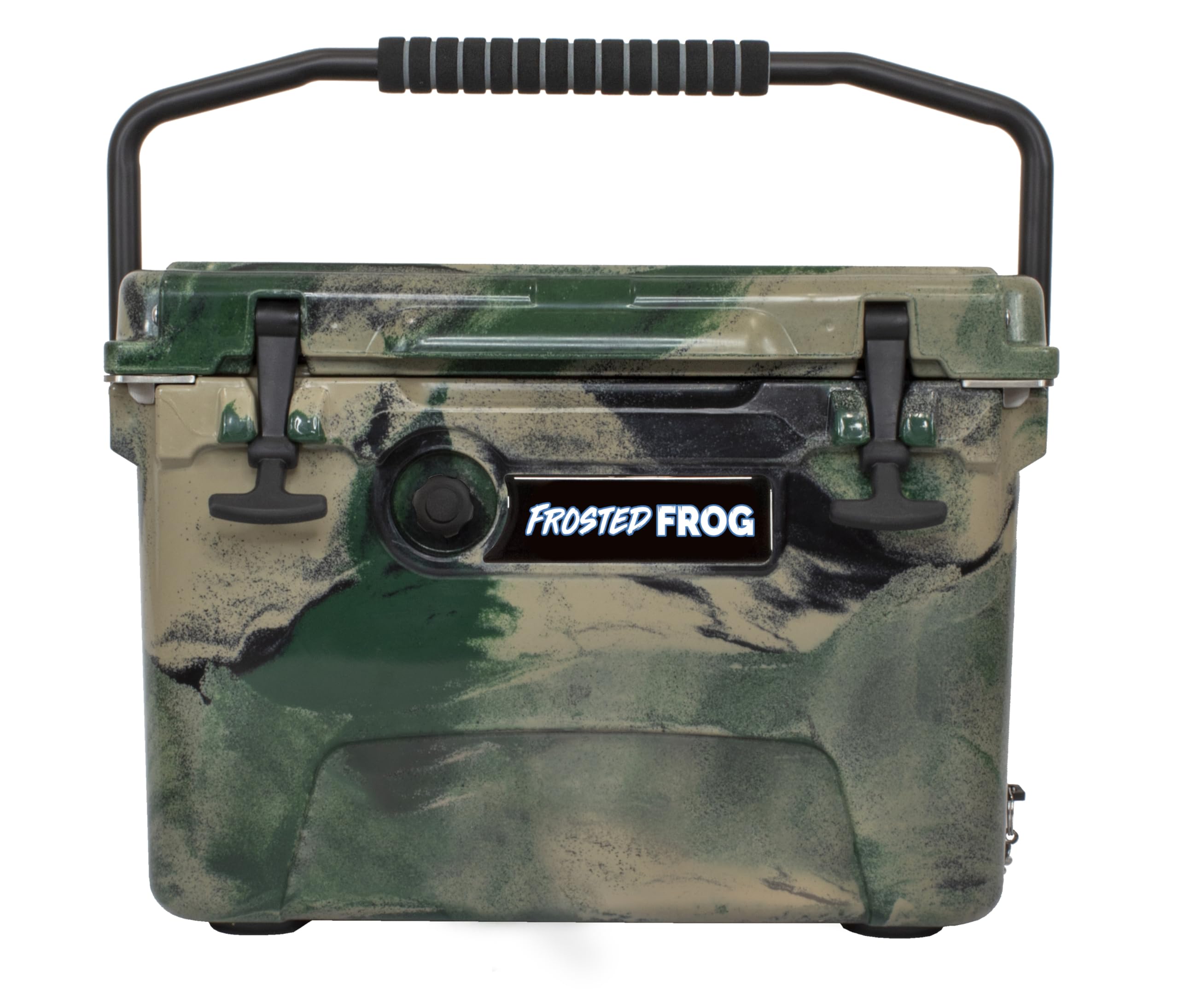 Frosted Frog ice chest lid in green camo keeps contents cool during camping