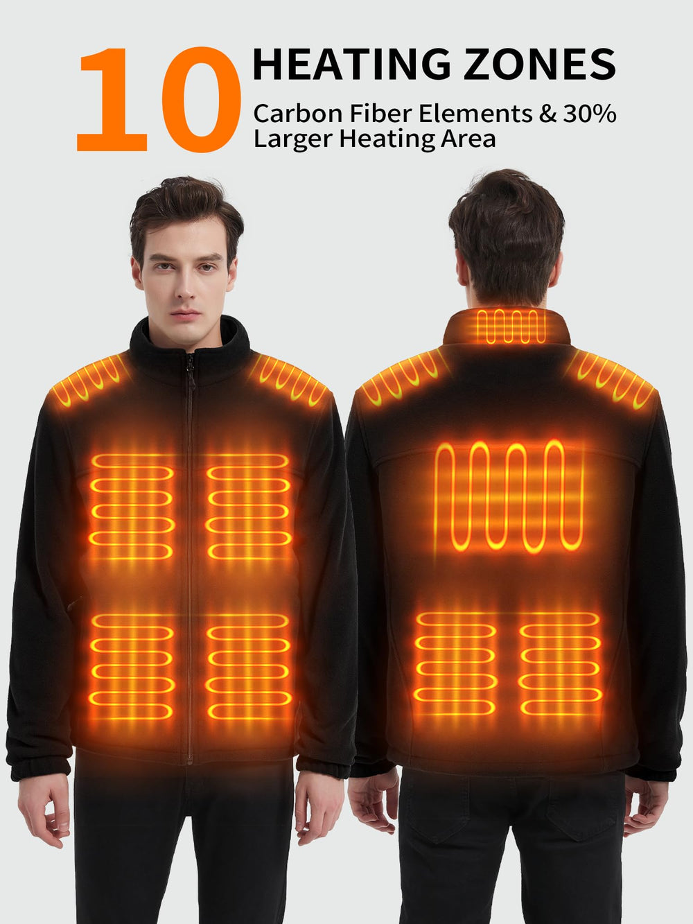 FrostVoyage heated fleece jacket back heat panel adds full-body warmth on chilly trails.