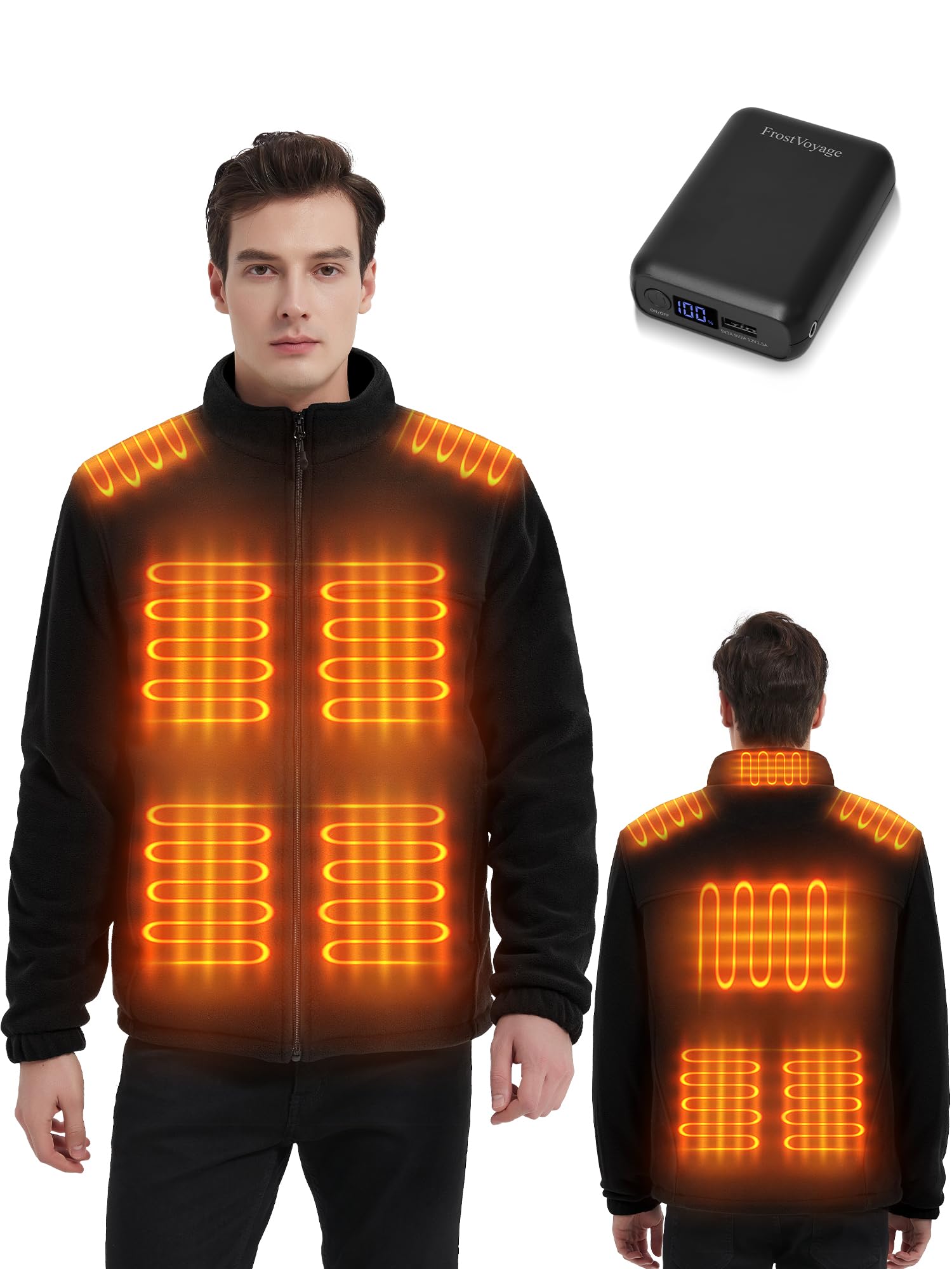 FrostVoyage heated fleece jacket front view shows wearable warmth