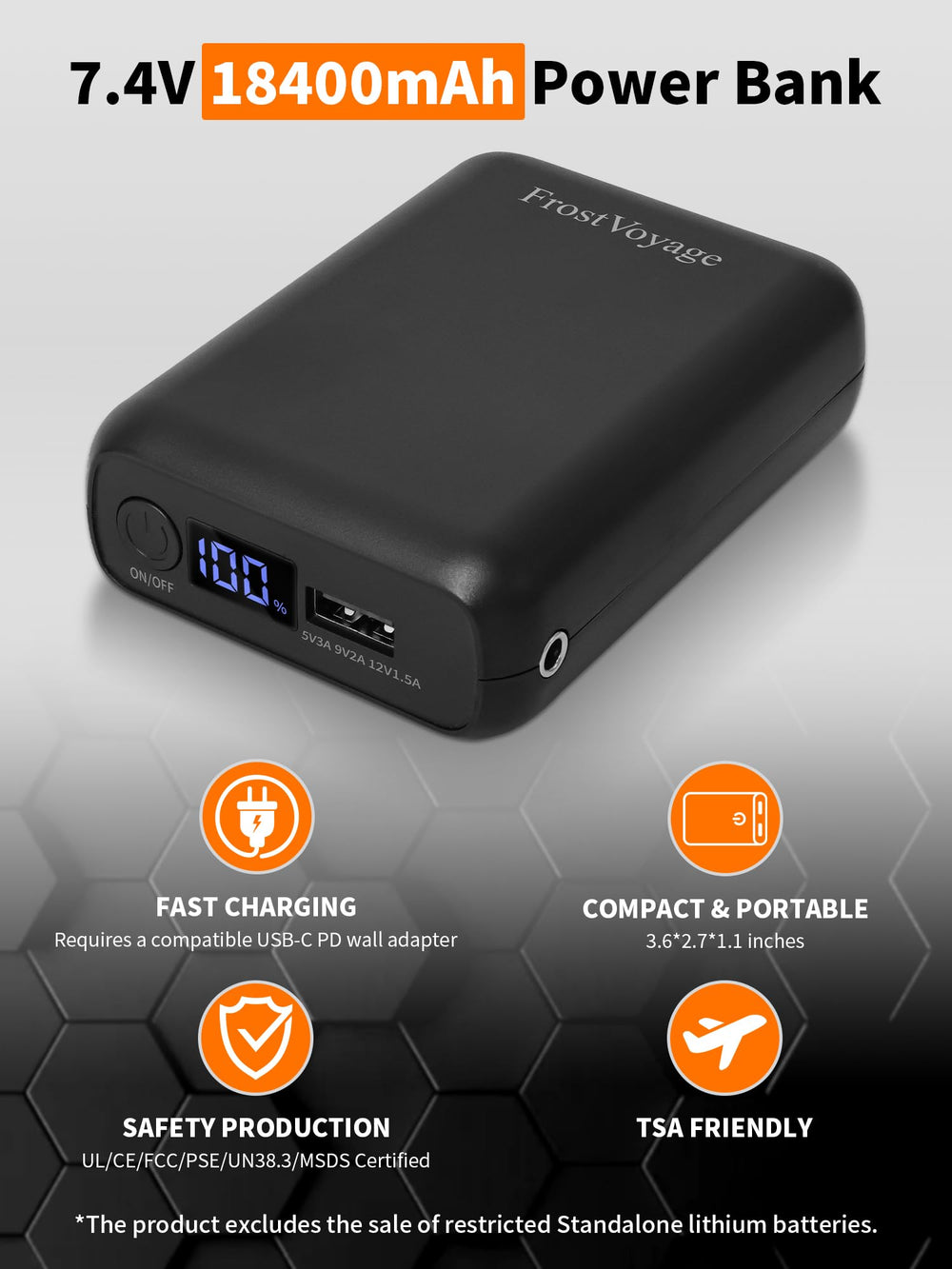 FrostVoyage 18400mAh battery pack enables up to 8 hours of heat on low.