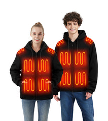 FrostVoyage heated hoodie front view showing full-zip warmth for cold commutes.