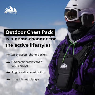 Frosty Peaks chest rig black adjustable straps, customizable fit.