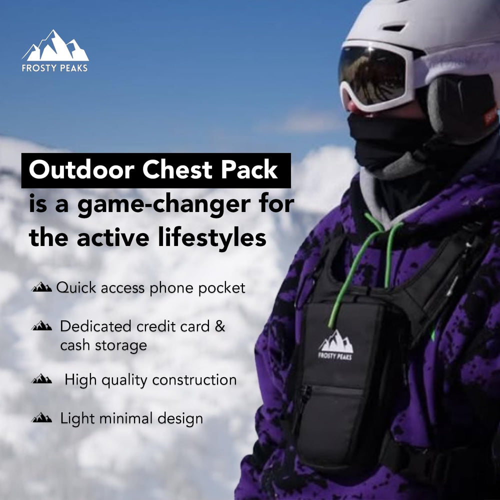 Frosty Peaks chest rig black adjustable straps, customizable fit.