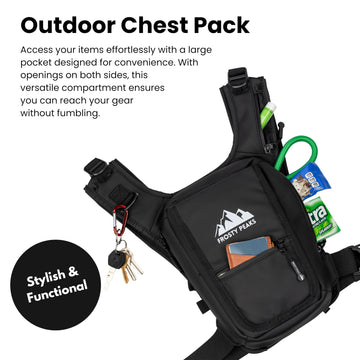 Frosty Peaks chest rig black dual-pocket left, easy on-the-go organization.