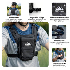 Frosty Peaks chest rig black dual-pocket right, secure storage during hikes.