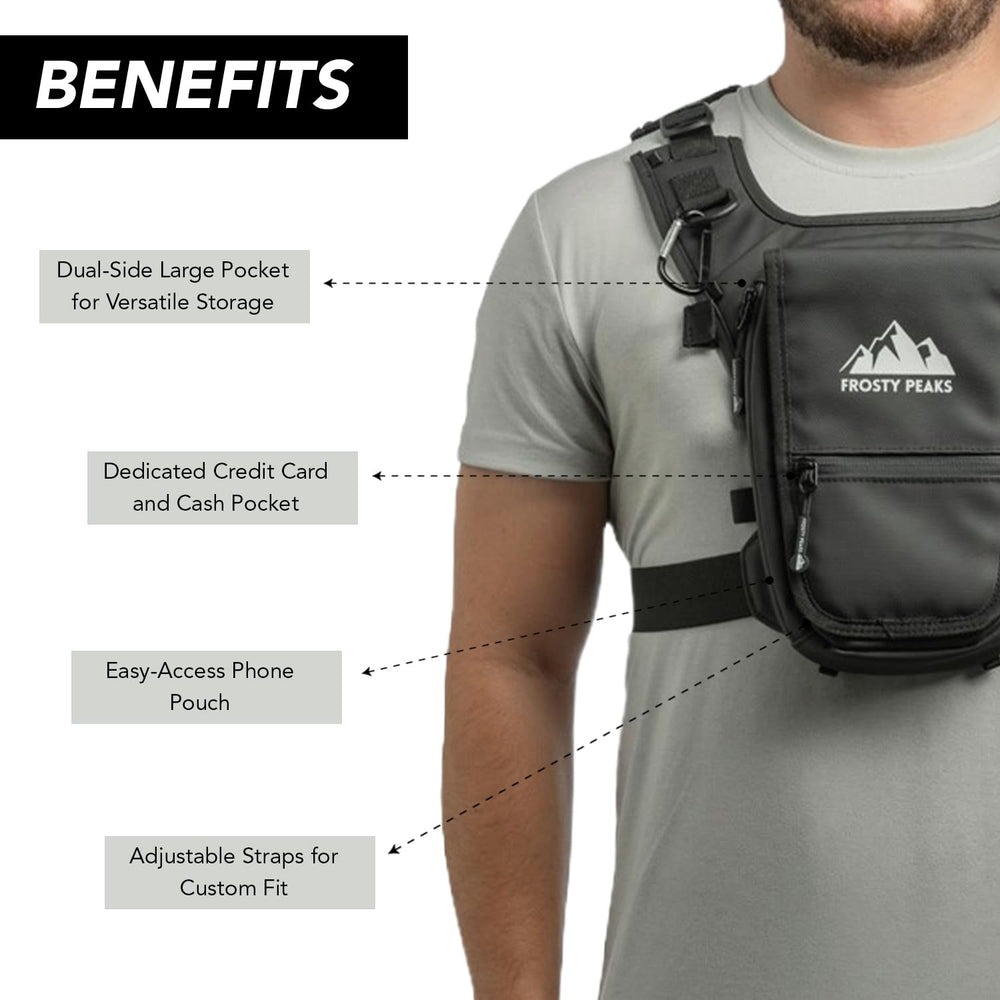 Frosty Peaks chest rig black ergonomic design for comfortable motion.