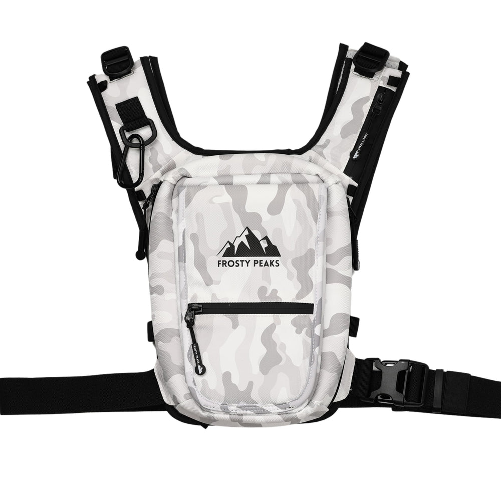 FROSTY PEAKS Ride Pack snow camo front pocket for quick skiing access