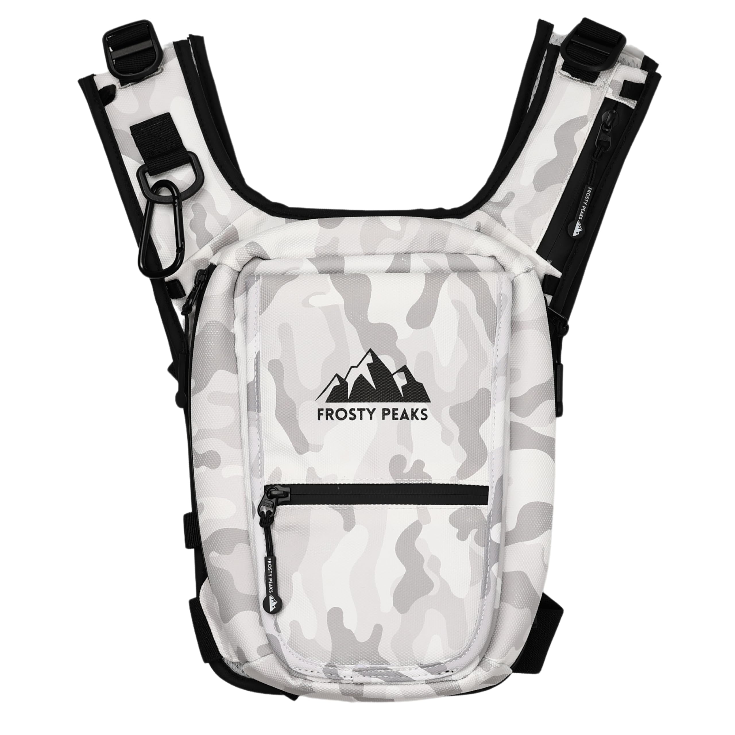 FROSTY PEAKS Ride Pack snow camo front pocket for quick skiing access