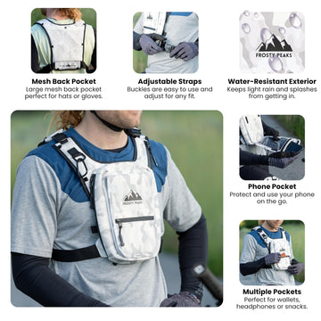 FROSTY PEAKS Ride Pack phone pouch keeps maps handy on hikes